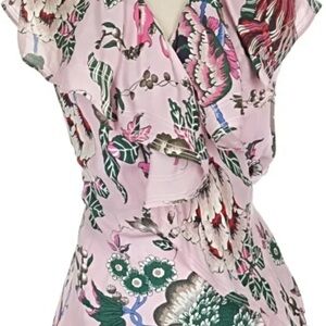 Tory Burch Pink Floral Blouse with Ruffle Sleeves